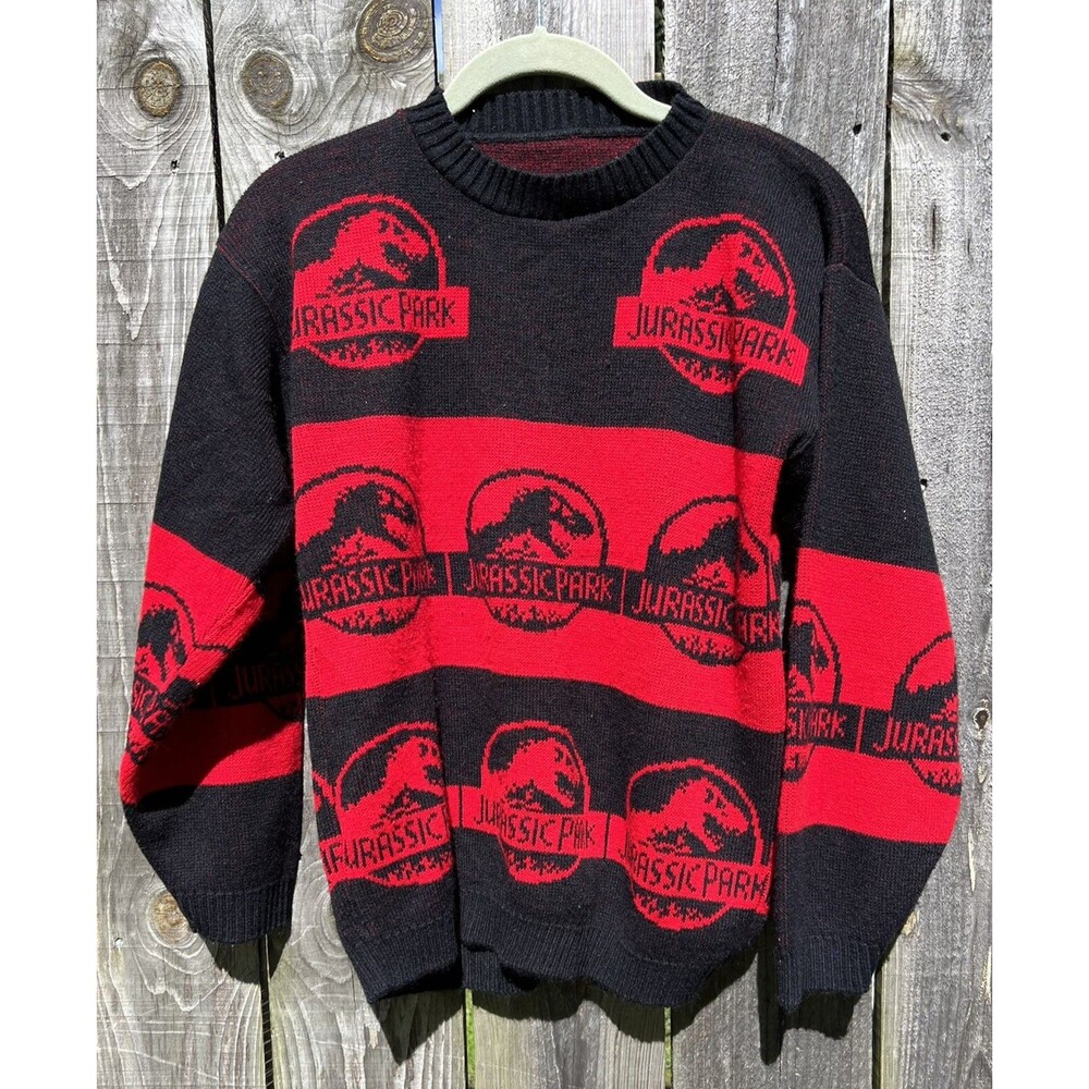 Vintage Jurassic Park 1990s Youth sz 7 Children Knit Sweater Jurassic Logo RARE